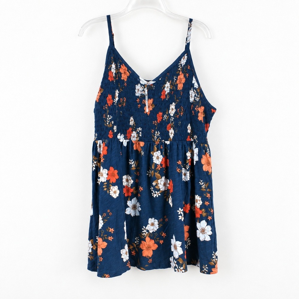 Torrid Womens 4X Cami Top Legion Blue Floral Smocked Babydoll 40430382